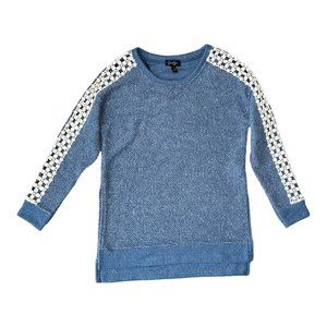 Jessica Simpson Blue Pullover Sweater Cream Crochet Arm Size Small